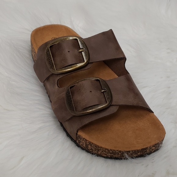 Bella Marie Shoes - Slides brown cork large buckle w/ arch support